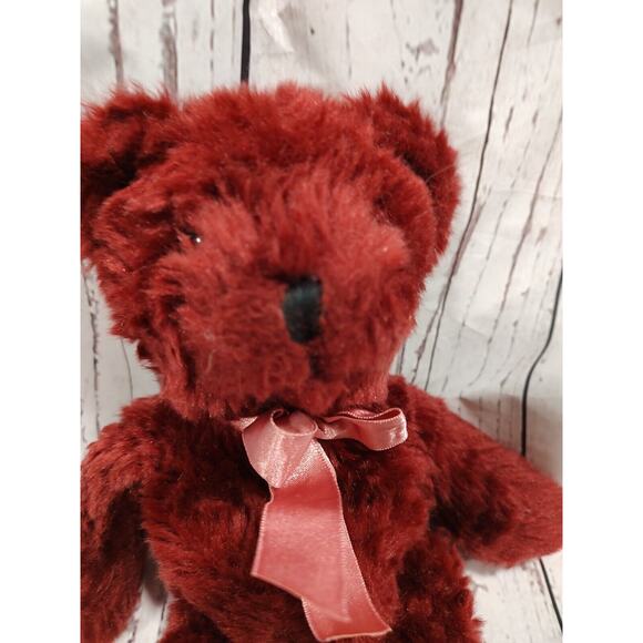 Maroon red Valentine's Day stuffed teddy bear with bow stuffed animal plush - Picture 2 of 6